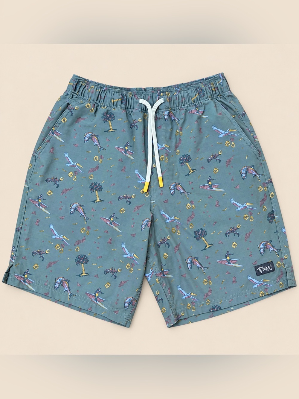 Men's Teal Surf-Print Hybrid Shorts with Drawstring